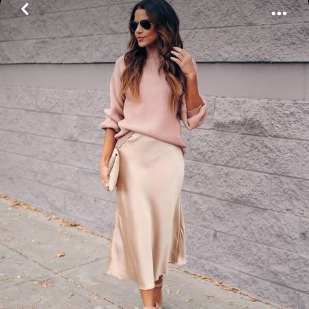 Vici Opulent satin midi skirt champagne